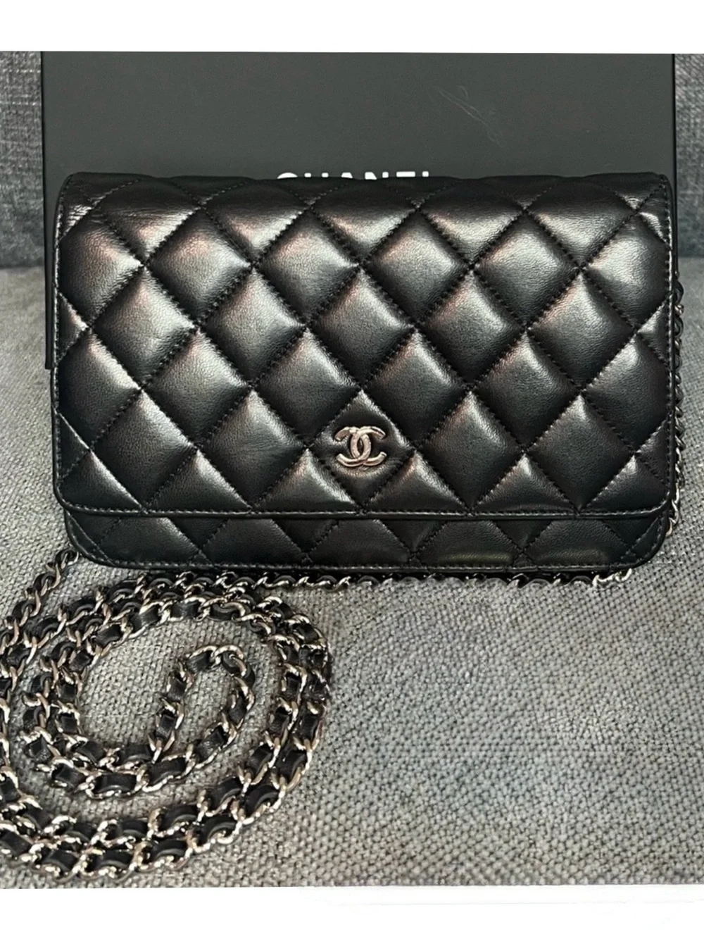 CHANEL classic wallet on chain WOC LAMBSKIN leather